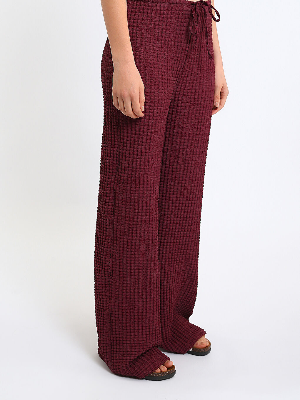 Elasticated Waist Textured Wide Leg Women's Trousers-3