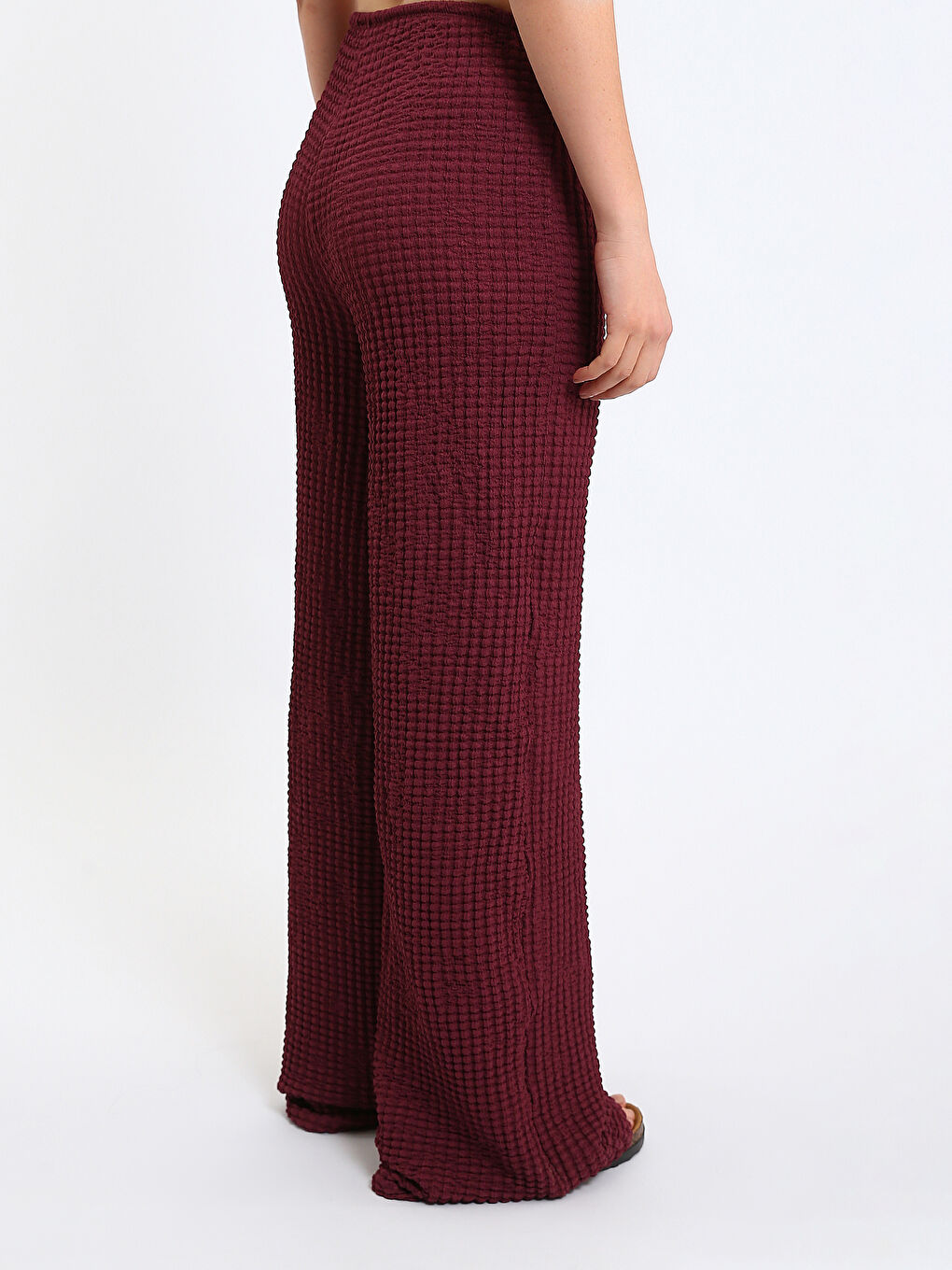 Elasticated Waist Textured Wide Leg Women's Trousers-4