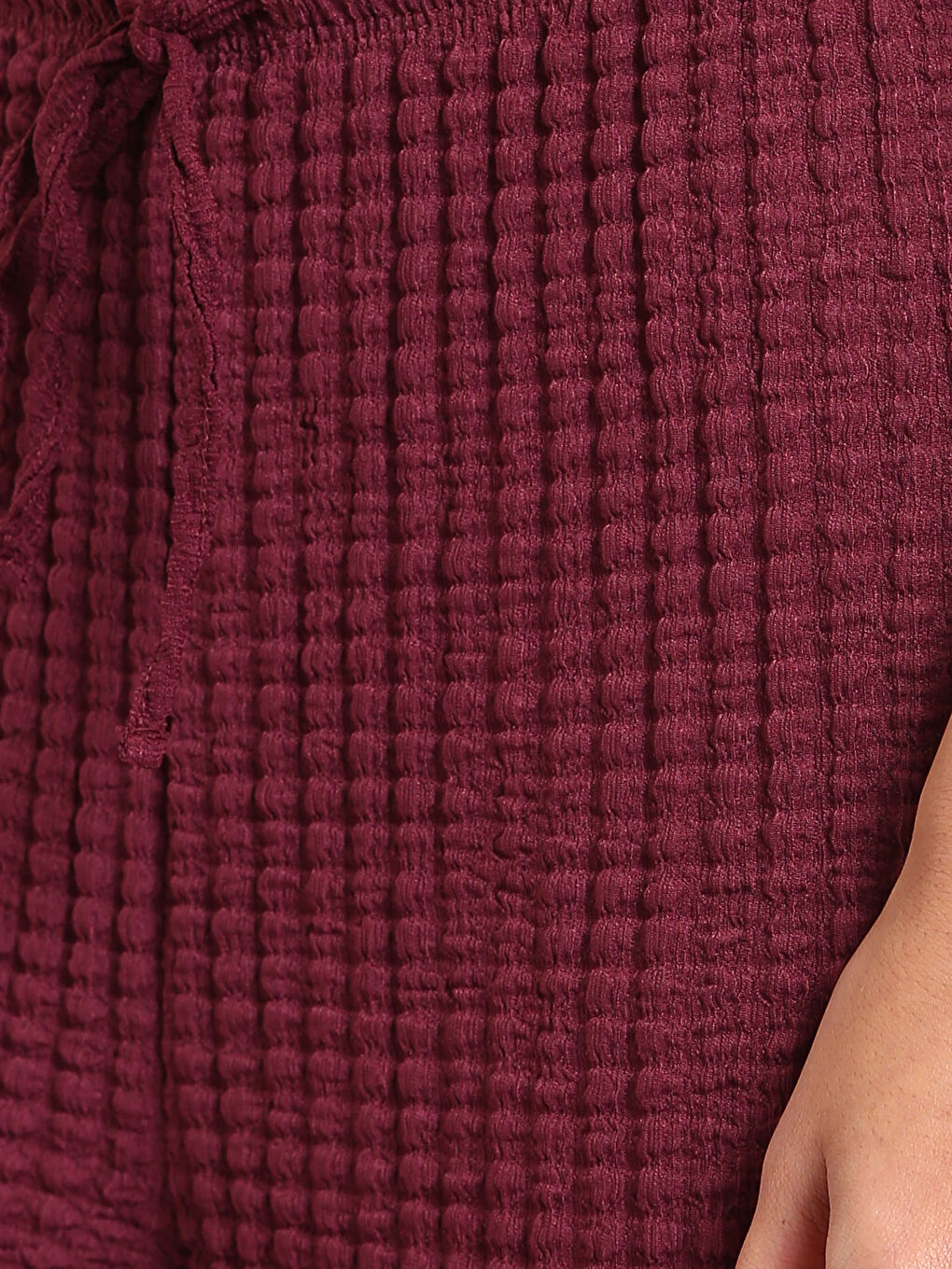 Elasticated Waist Textured Wide Leg Women's Trousers-2