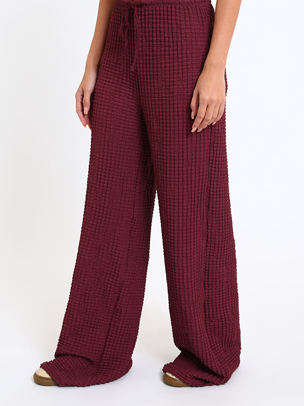Elasticated Waist Textured Wide Leg Women's Trousers-3