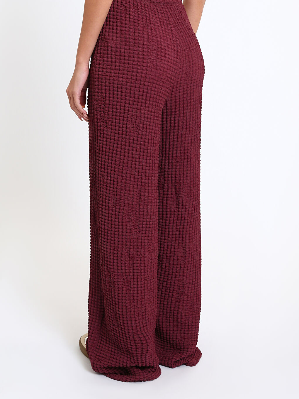 Elasticated Waist Textured Wide Leg Women's Trousers-4