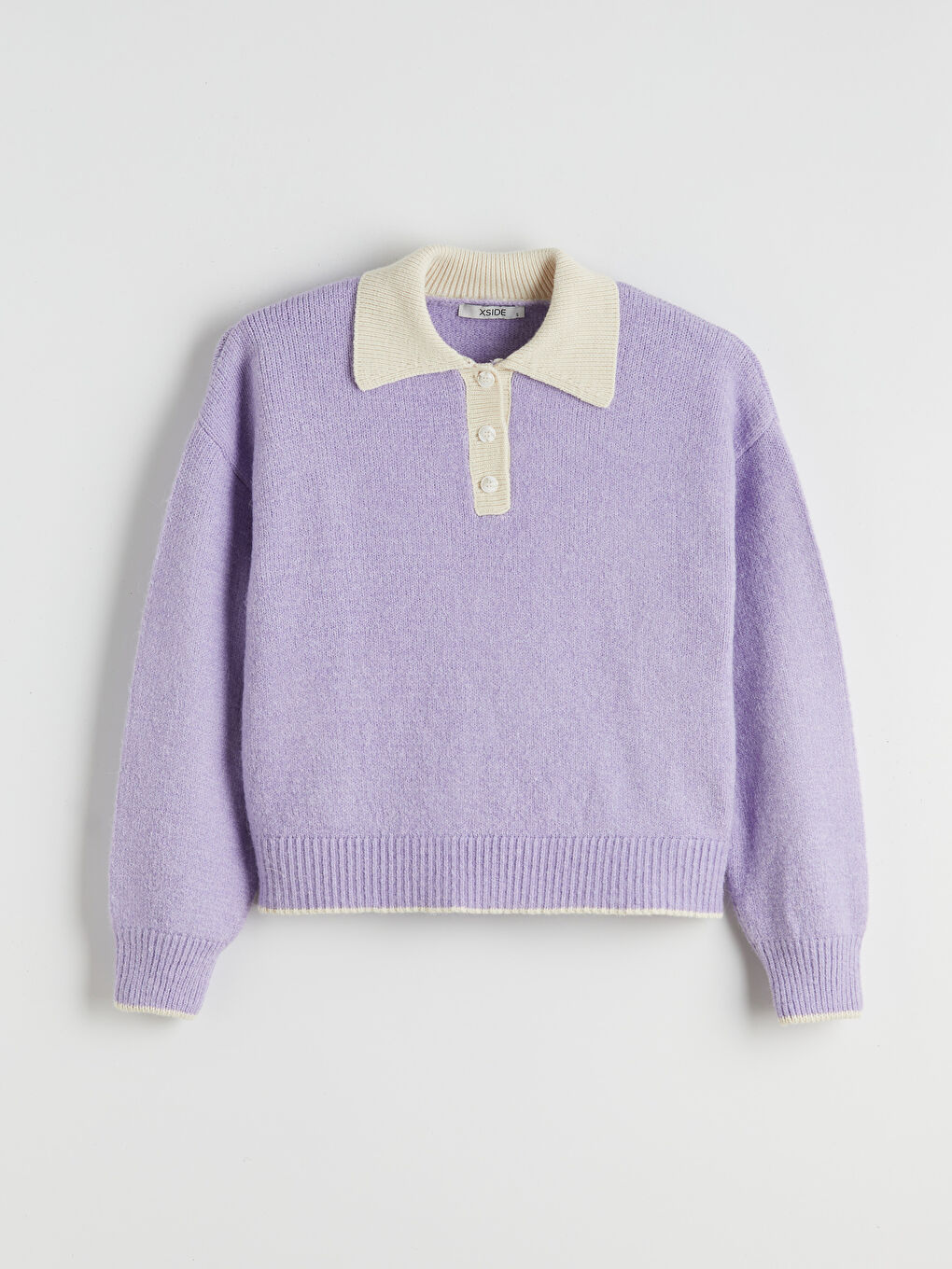 Lila Polo Yaka Oversize Kadın Triko Kazak-4