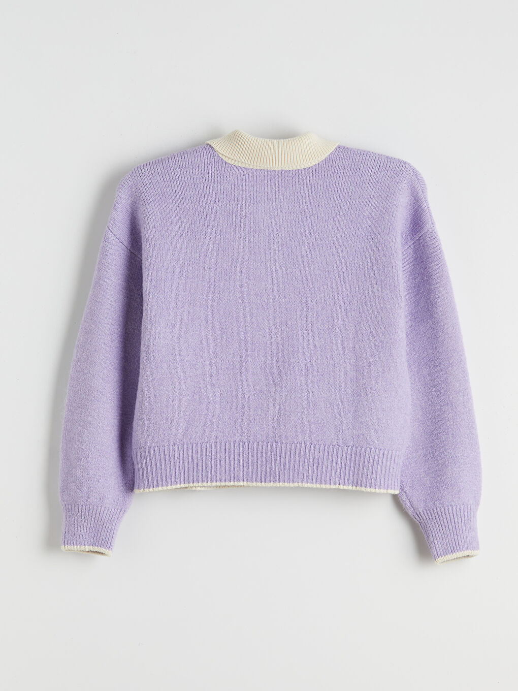 Lila Polo Yaka Oversize Kadın Triko Kazak-5