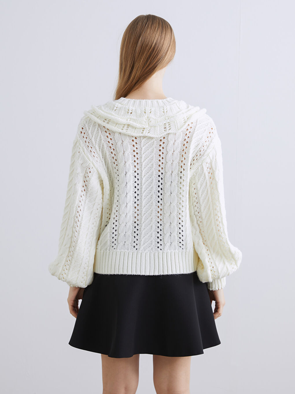 Ekru Bebe Yaka Ajurlu Kadın Triko Hırka-3