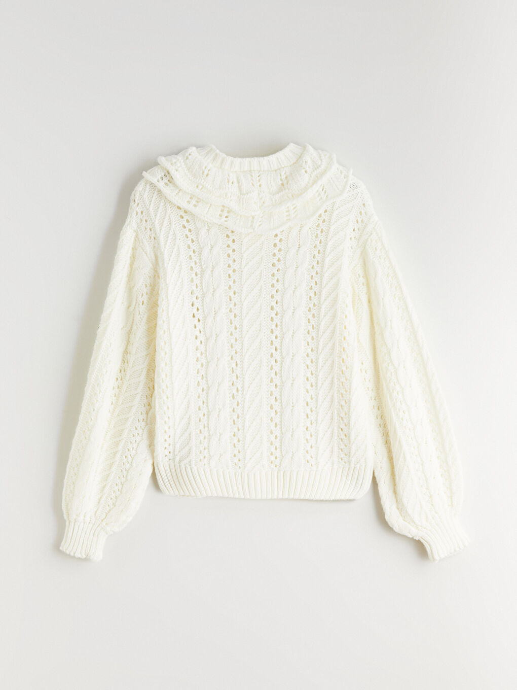 Ekru Bebe Yaka Ajurlu Kadın Triko Hırka-5