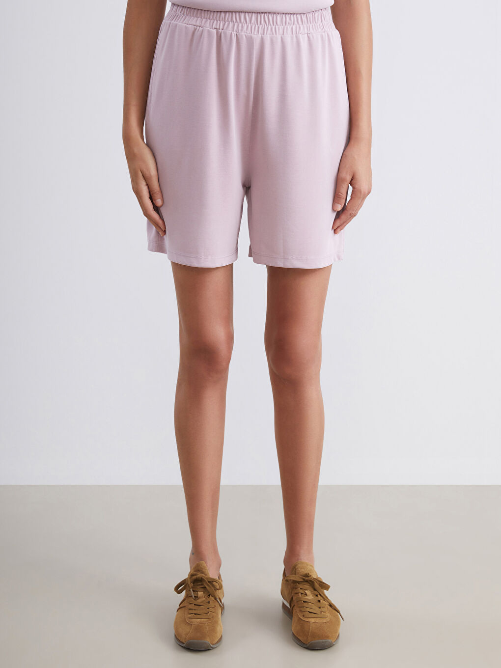 Pembe Beli Lastikli Kadın Şort-1