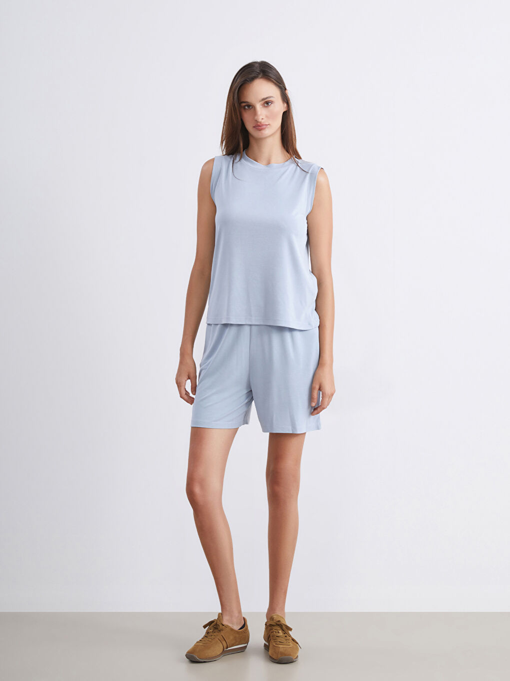 Mavi Beli Lastikli Kadın Şort