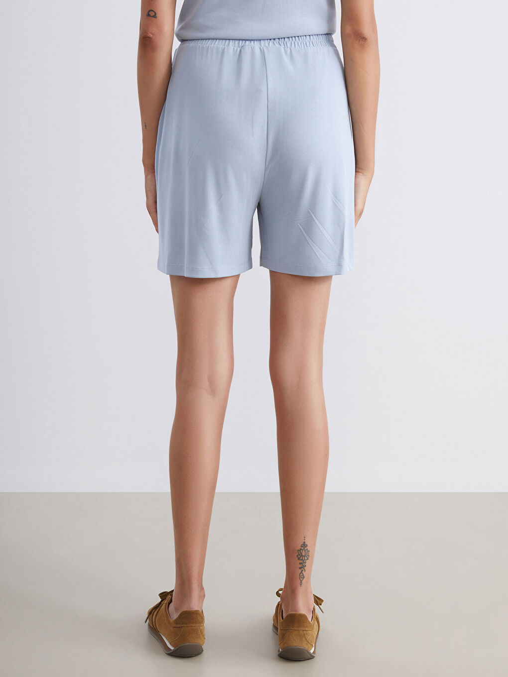 Mavi Beli Lastikli Kadın Şort-3