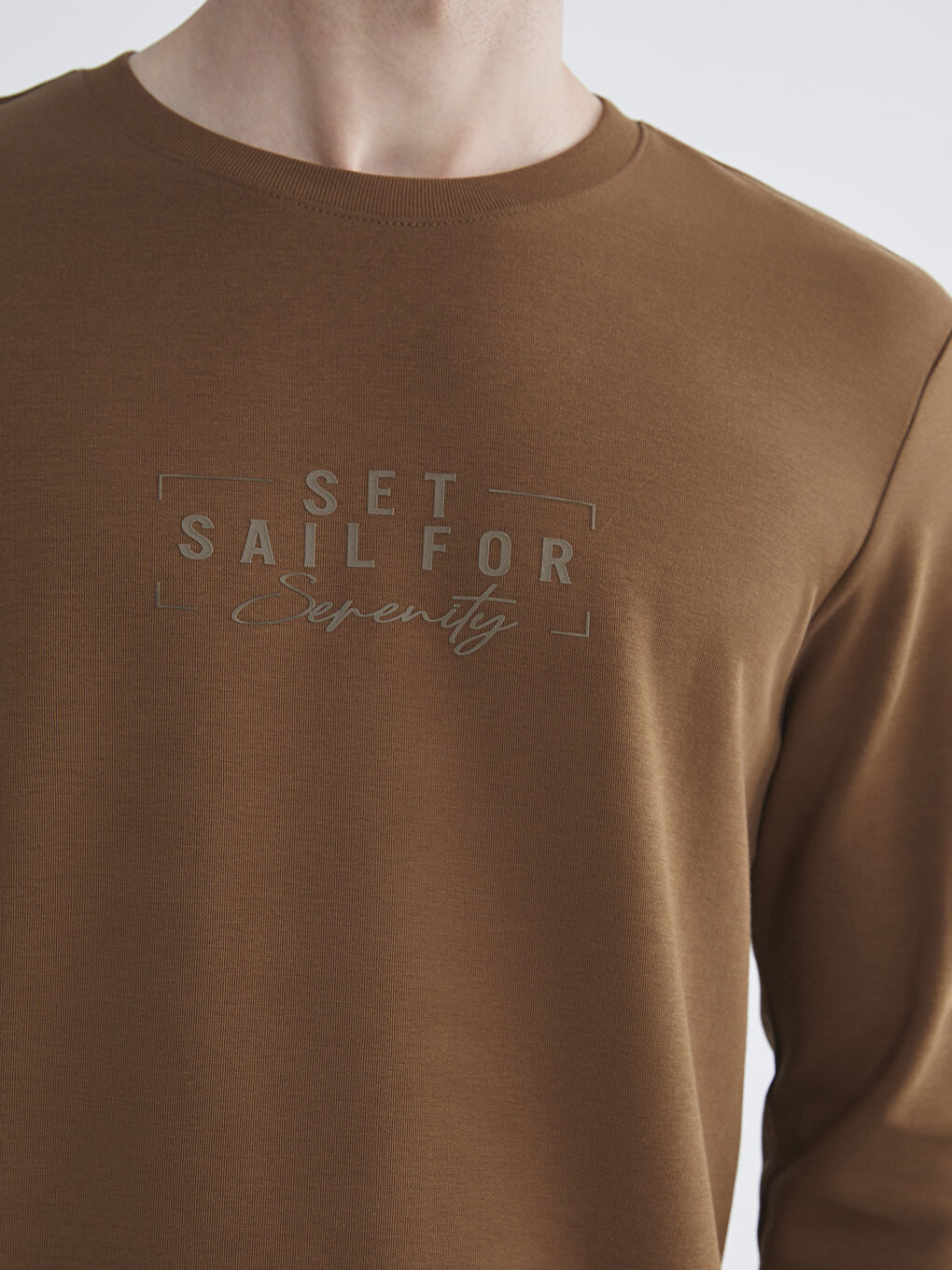 Kahverengi Bisiklet Yaka Baskılı Erkek Sweatshirt-2