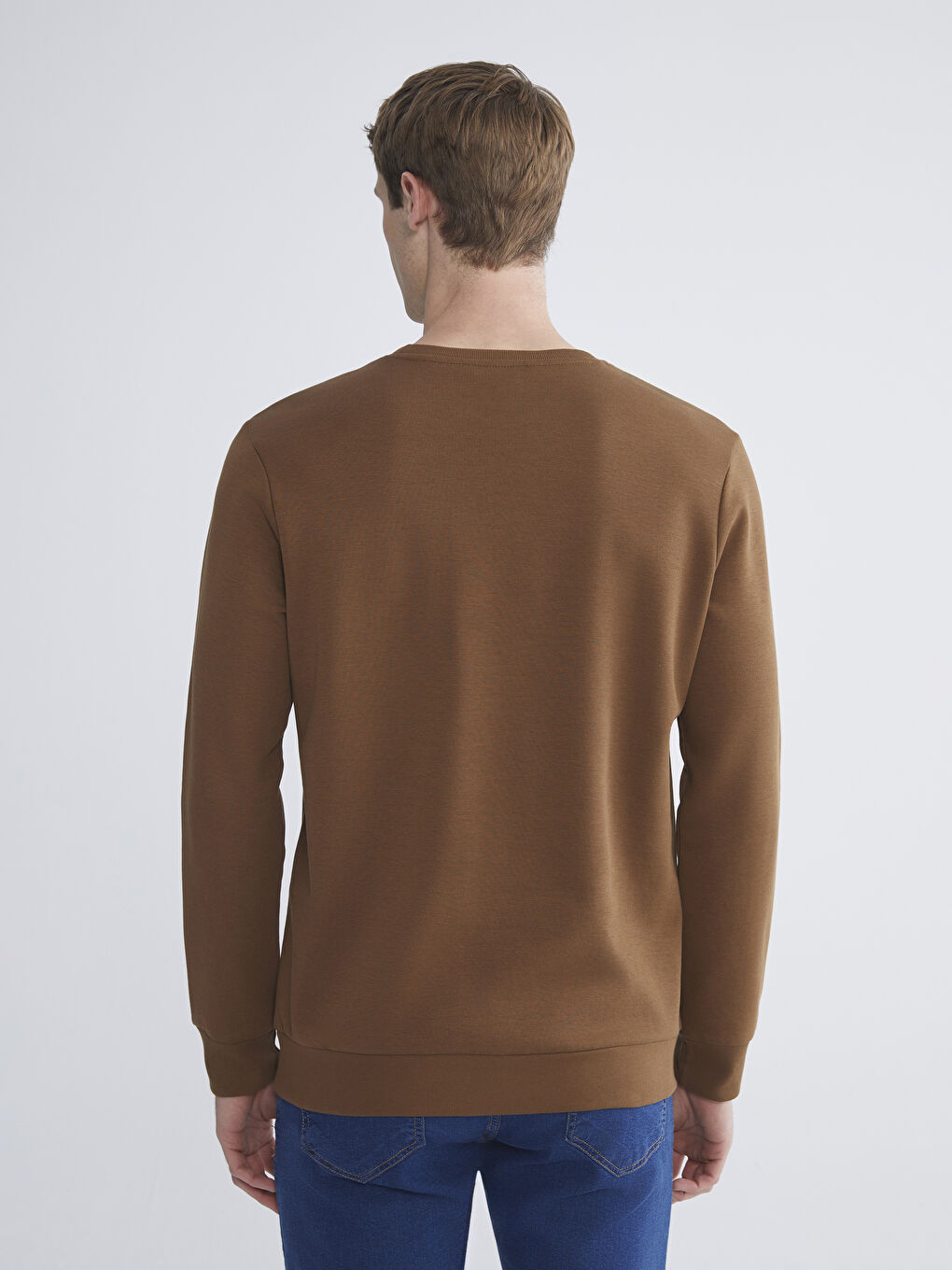 Kahverengi Bisiklet Yaka Baskılı Erkek Sweatshirt-3