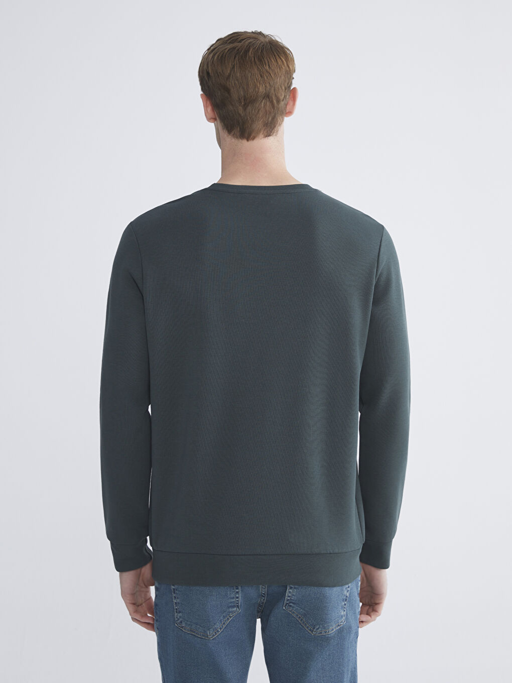 Haki Bisiklet Yaka Baskılı Erkek Sweatshirt-3