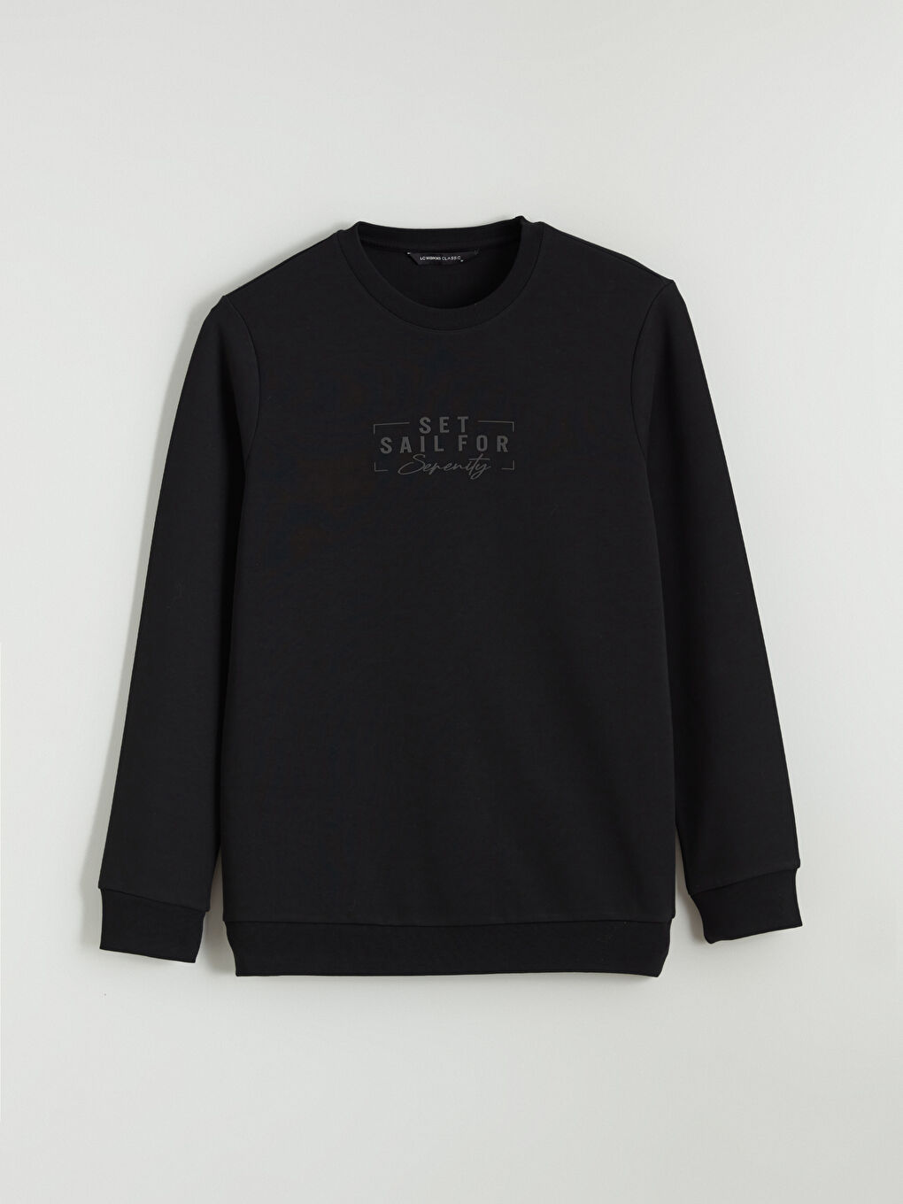 Siyah Bisiklet Yaka Baskılı Erkek Sweatshirt-4