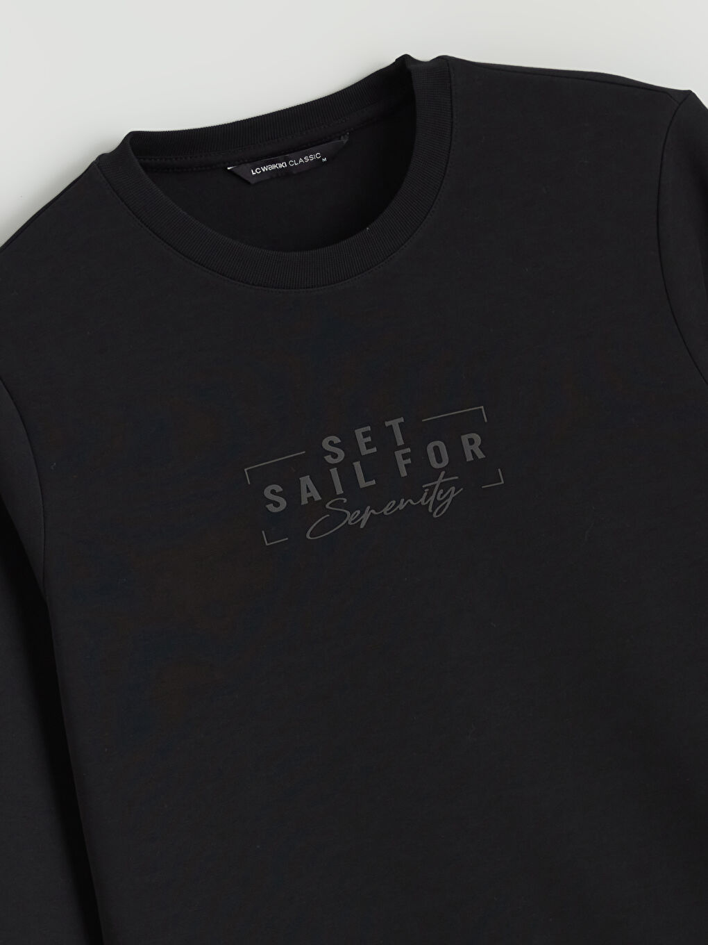 Siyah Bisiklet Yaka Baskılı Erkek Sweatshirt-5