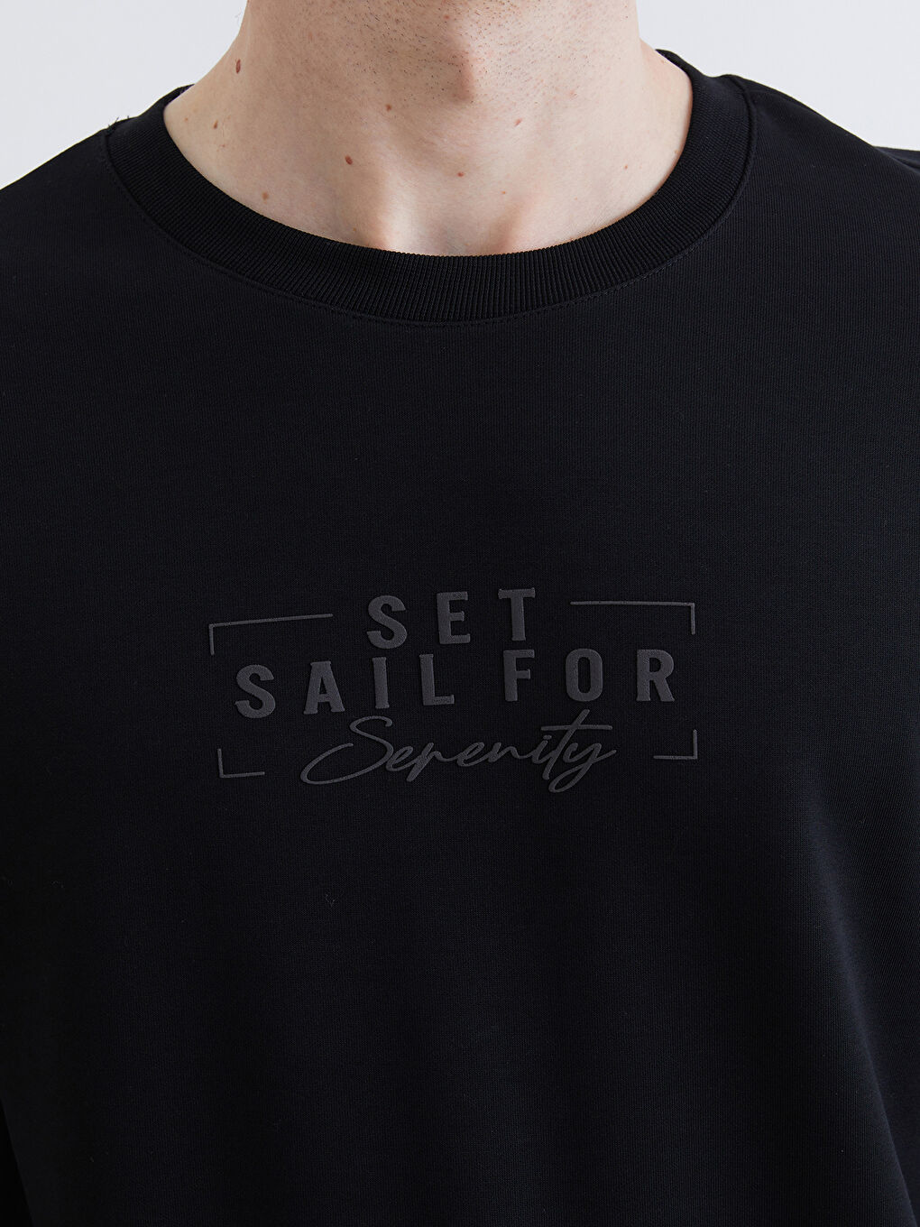 Siyah Bisiklet Yaka Baskılı Erkek Sweatshirt-2