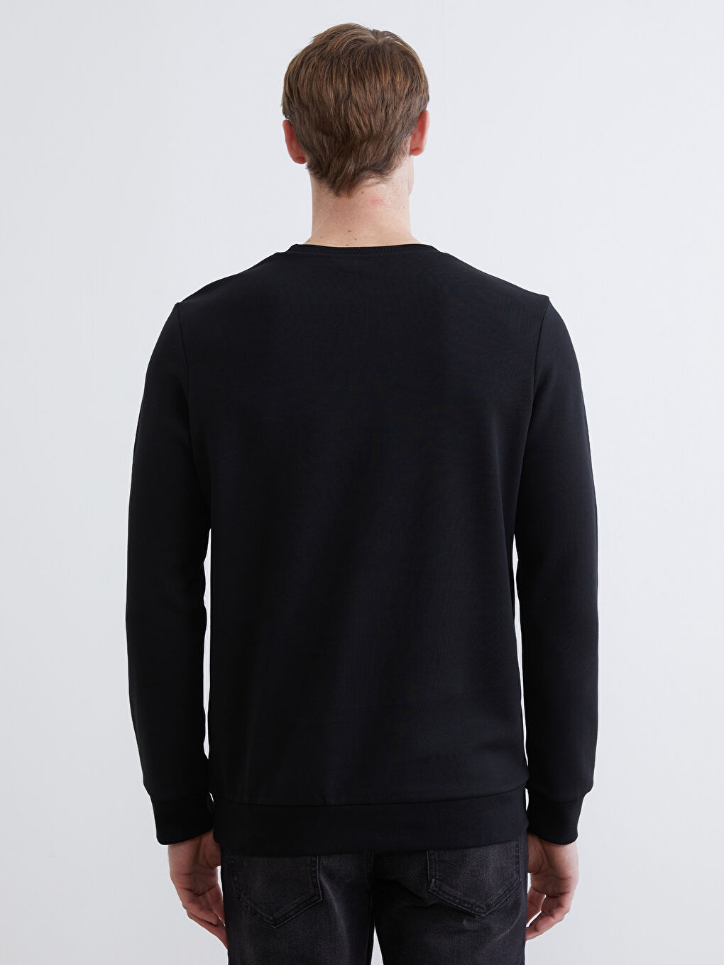 Siyah Bisiklet Yaka Baskılı Erkek Sweatshirt-3