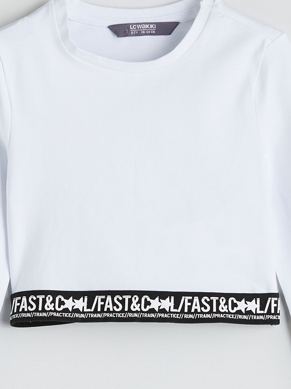 Beyaz Bisiklet Yaka Kız Çocuk Tişört-1