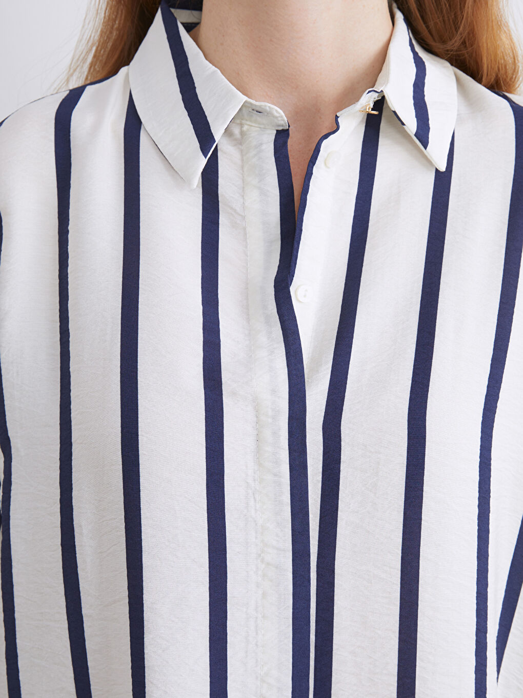 Lacivert Büyük Beden Çizgili Kadın Gömlek Tunik-3