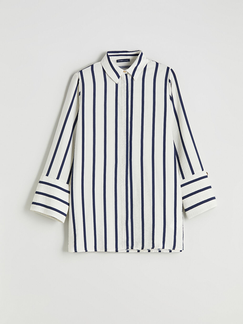 Lacivert Büyük Beden Çizgili Kadın Gömlek Tunik-6