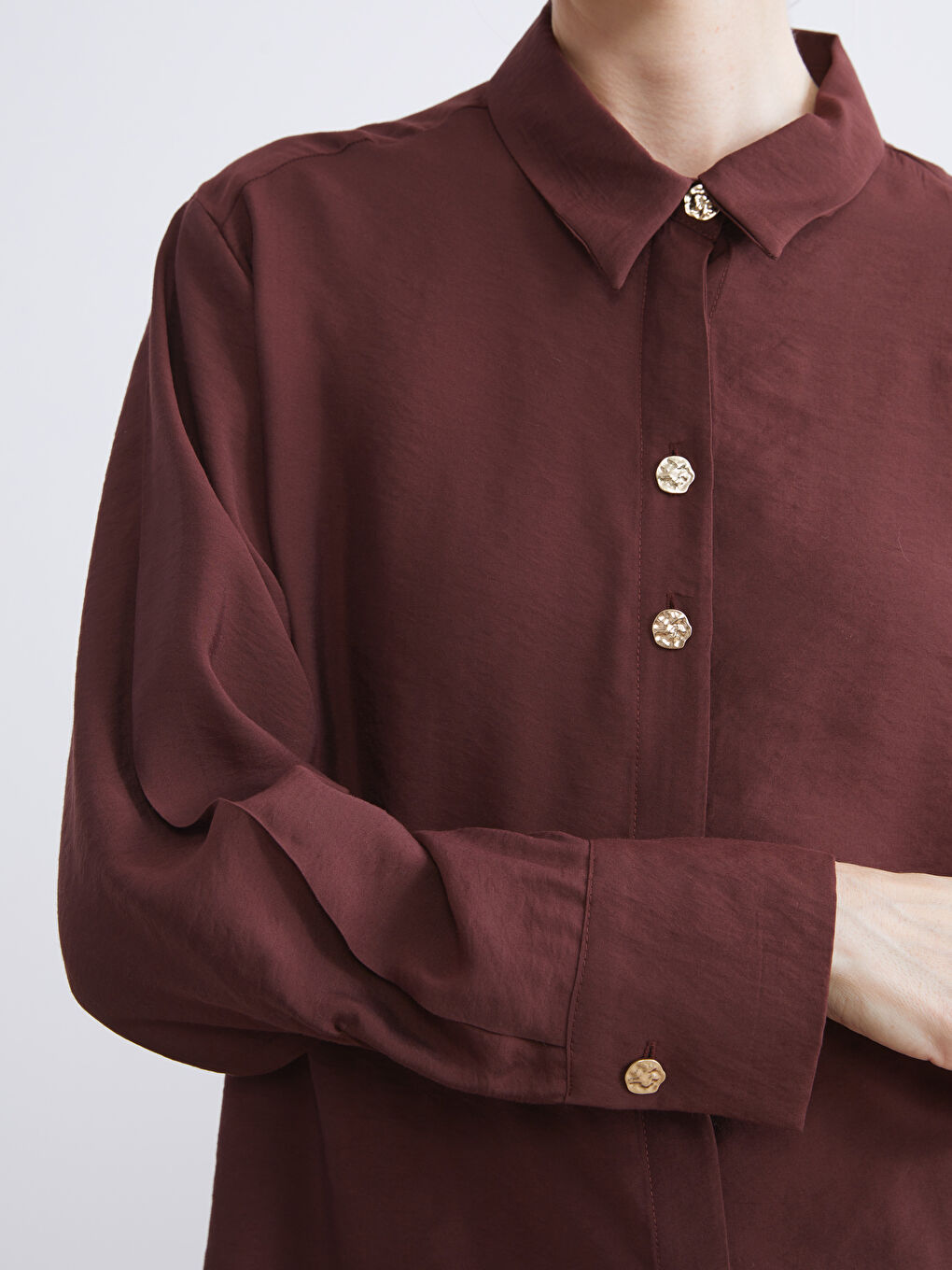 Kahverengi Loose Fit Kadın Gömlek-3