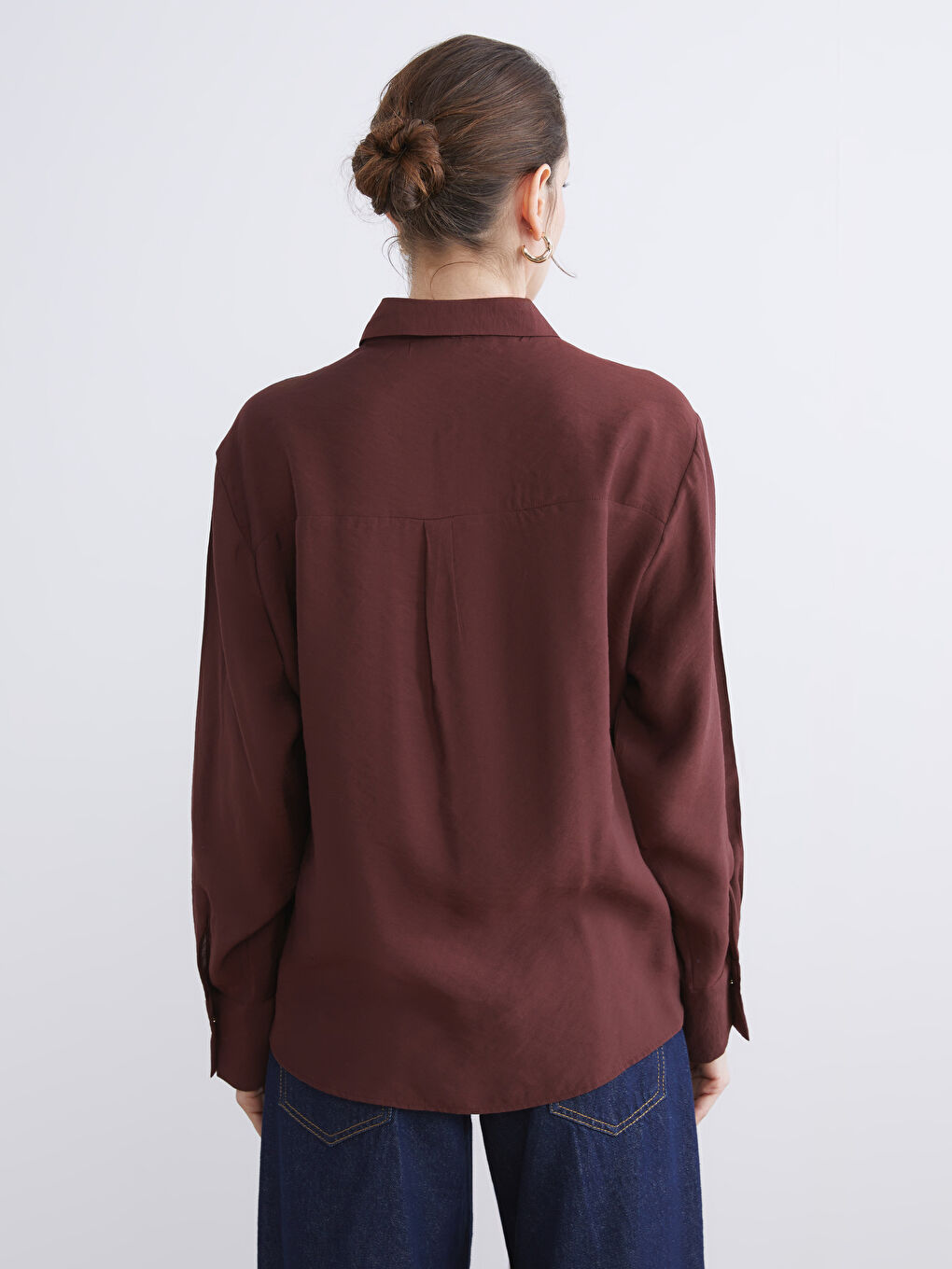 Kahverengi Loose Fit Kadın Gömlek-4