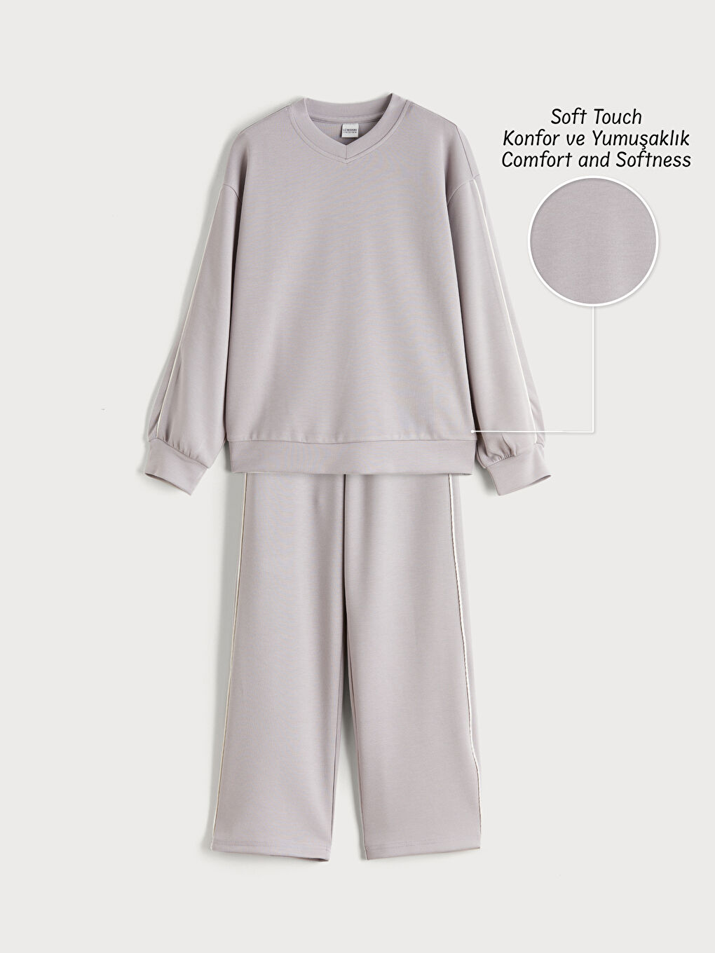 سويت شيرت وبنطلون رياضي بناتي برقبة V ولمسة ناعمة