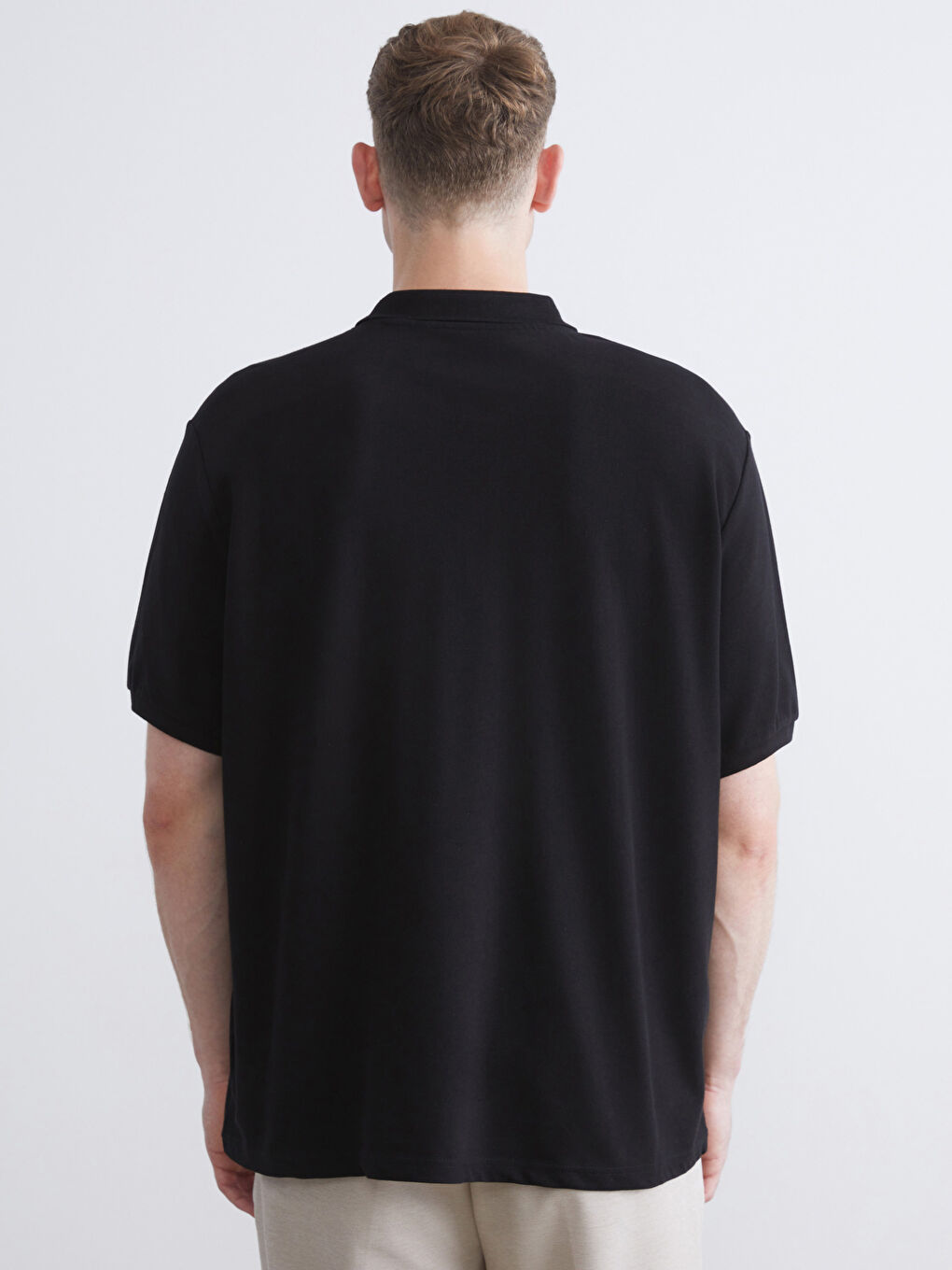 Siyah Büyük Beden Polo Yaka Pike Erkek Tişört-11