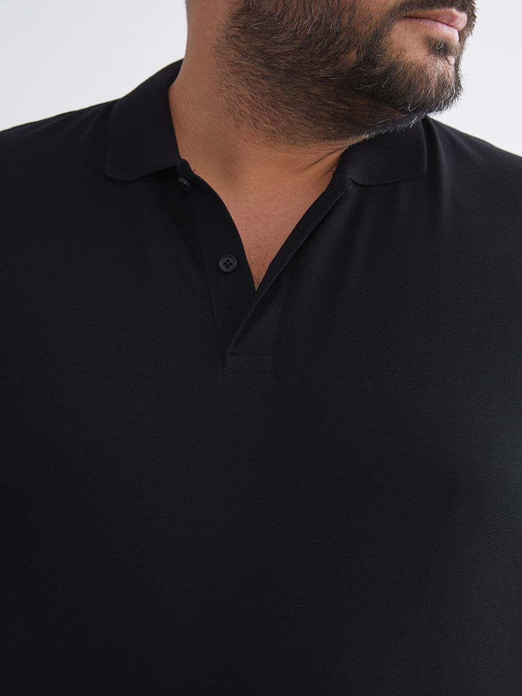 Siyah Büyük Beden Polo Yaka Pike Erkek Tişört-4