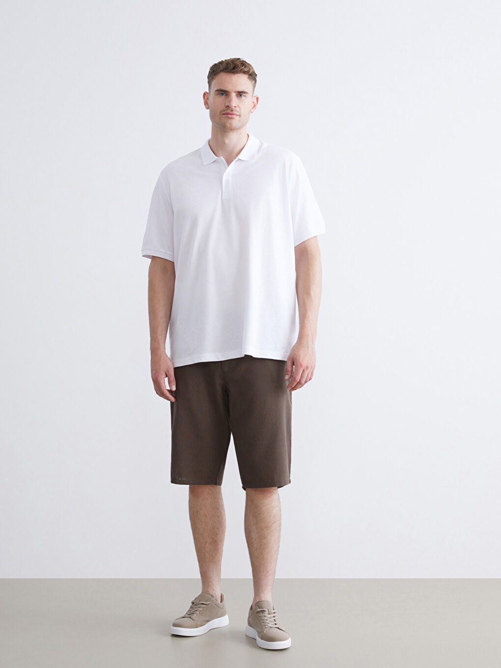 Beyaz Büyük Beden Polo Yaka Pike Erkek Tişört-7