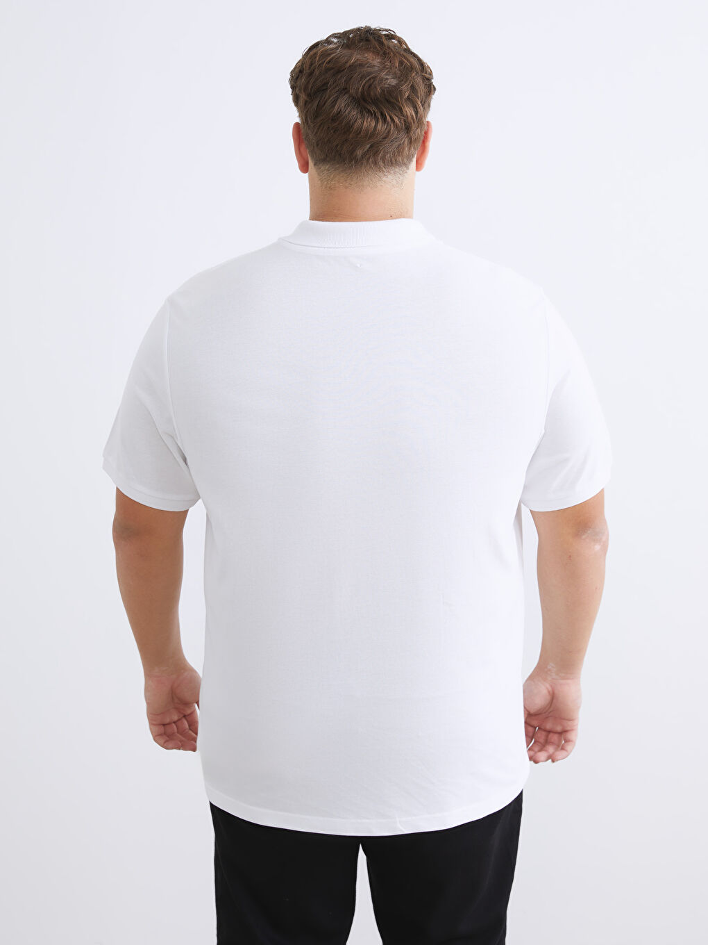 Beyaz Büyük Beden Polo Yaka Pike Erkek Tişört-10