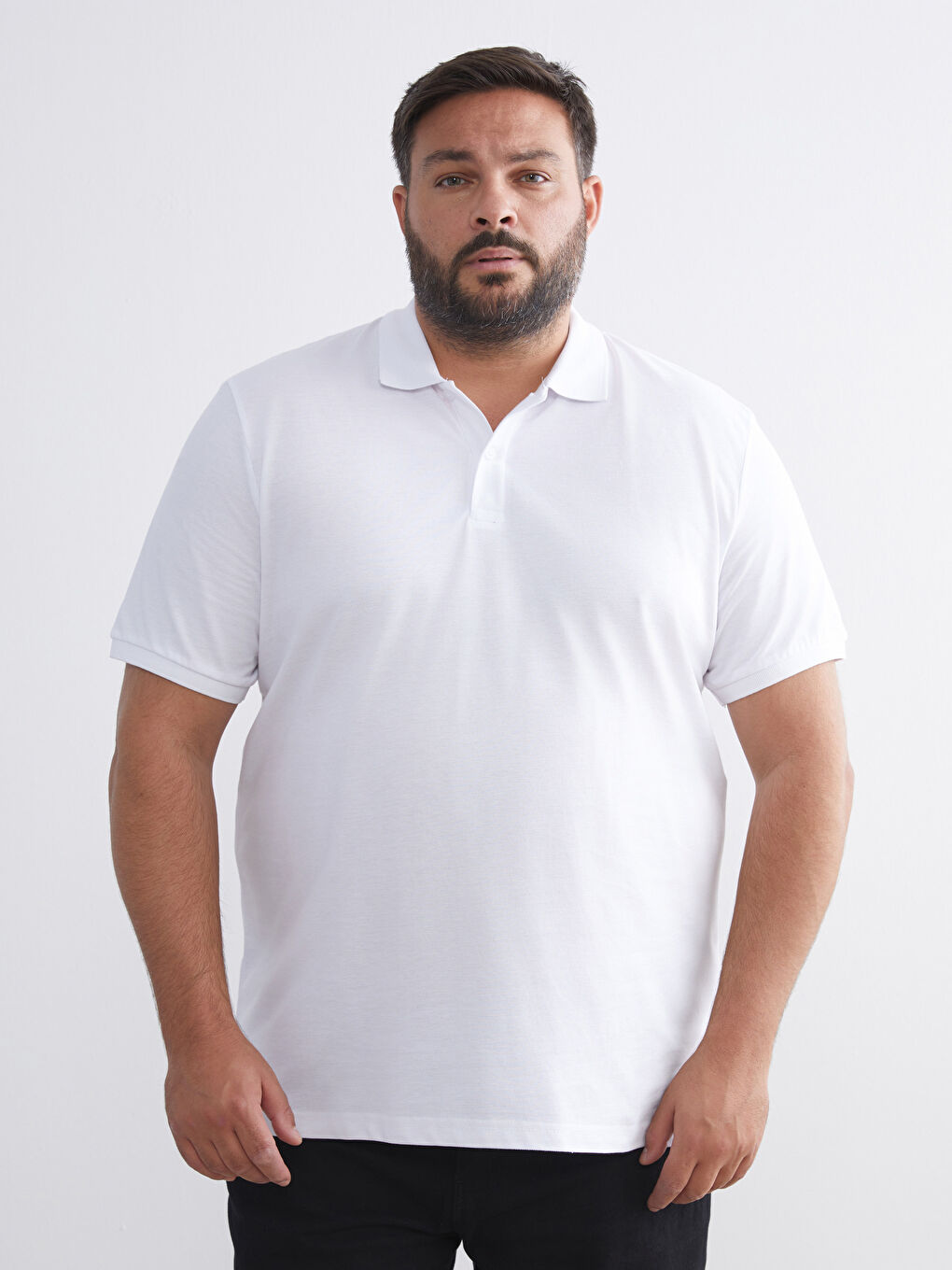 Beyaz Büyük Beden Polo Yaka Pike Erkek Tişört