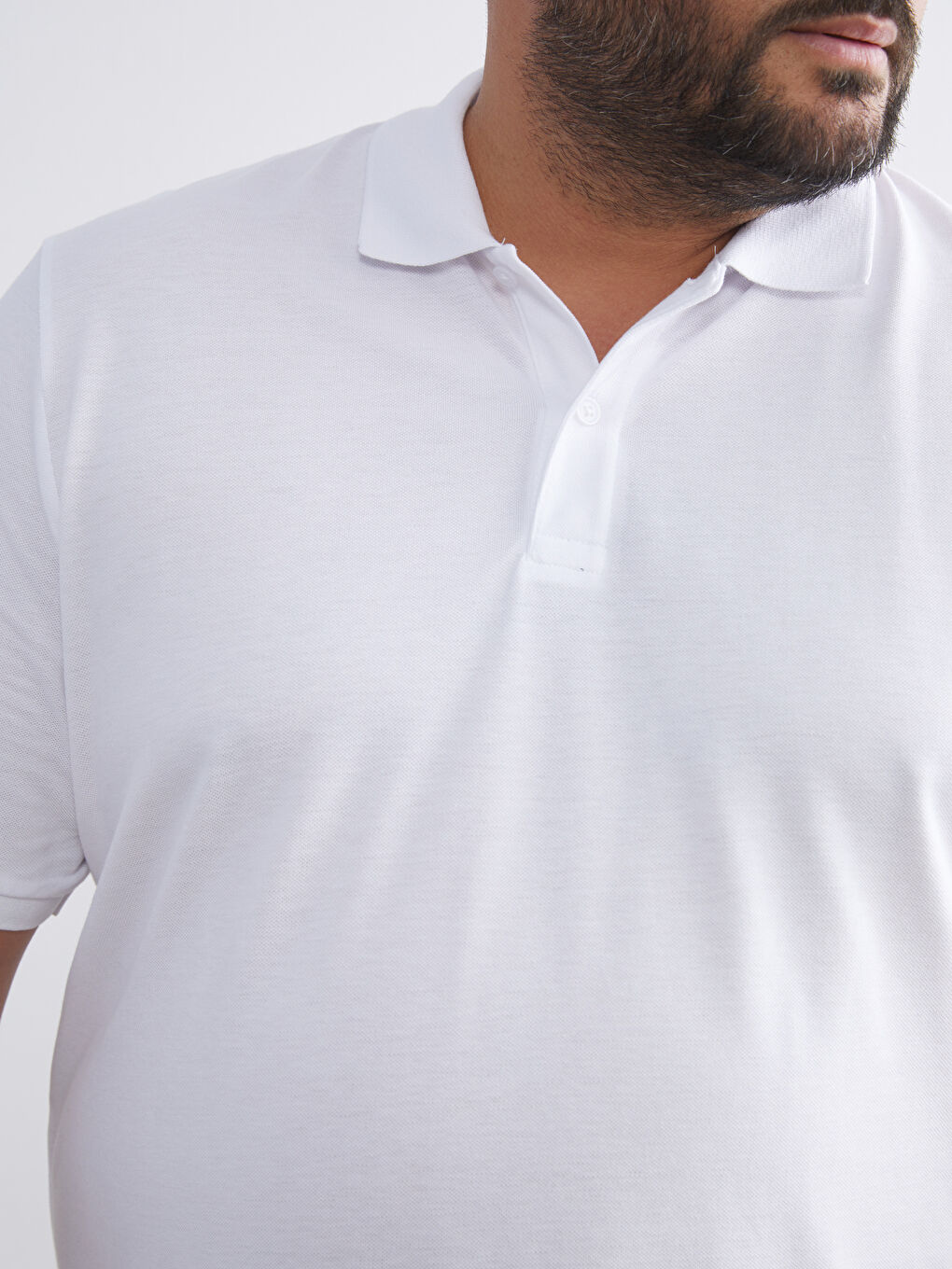 Beyaz Büyük Beden Polo Yaka Pike Erkek Tişört-4