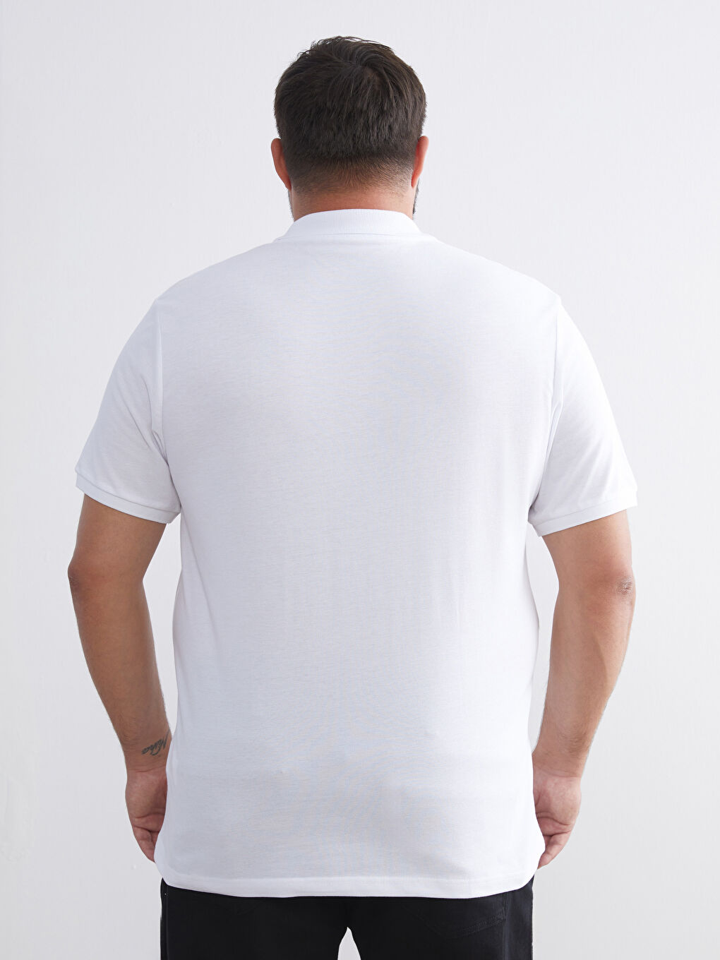 Beyaz Büyük Beden Polo Yaka Pike Erkek Tişört-5
