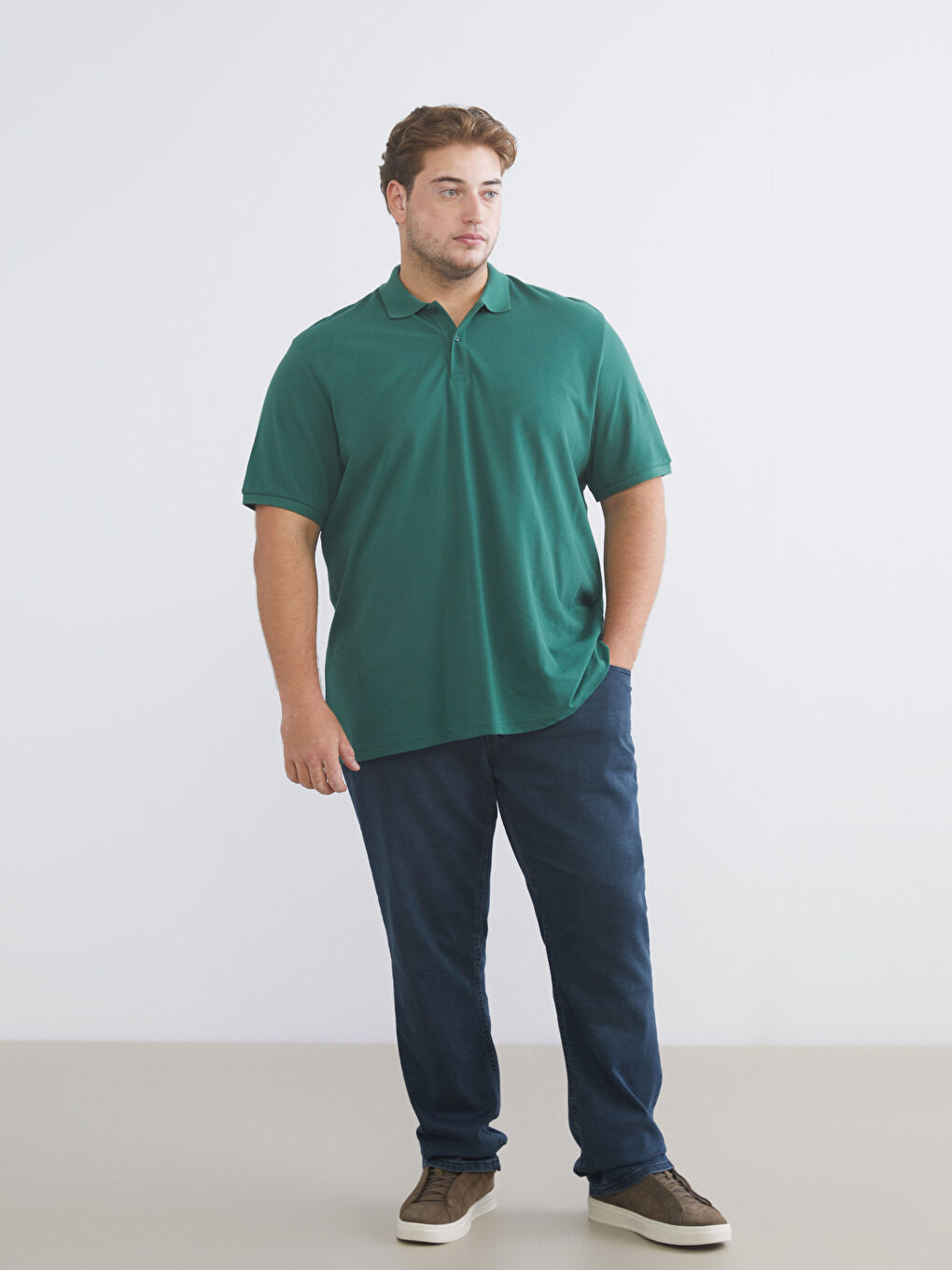 Yeşil Büyük Beden Polo Yaka Pike Erkek Tişört-1