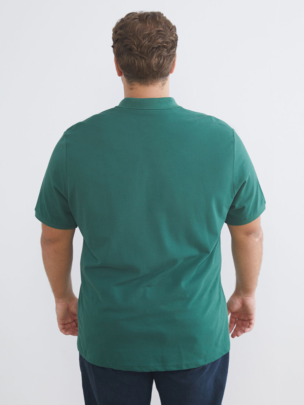 Yeşil Büyük Beden Polo Yaka Pike Erkek Tişört-3