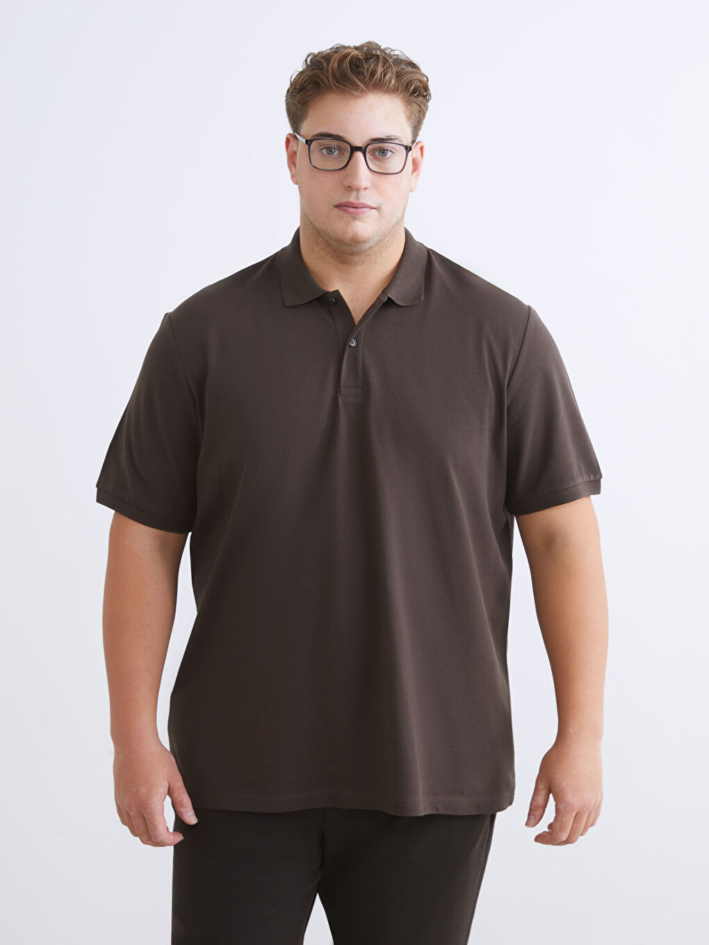 Kahverengi Büyük Beden Polo Yaka Pike Erkek Tişört