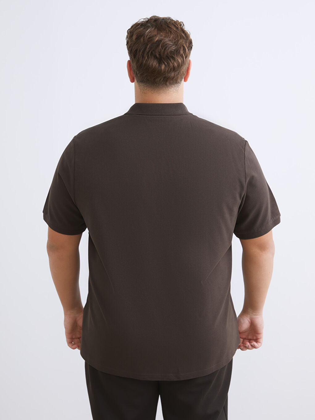 Kahverengi Büyük Beden Polo Yaka Pike Erkek Tişört-3