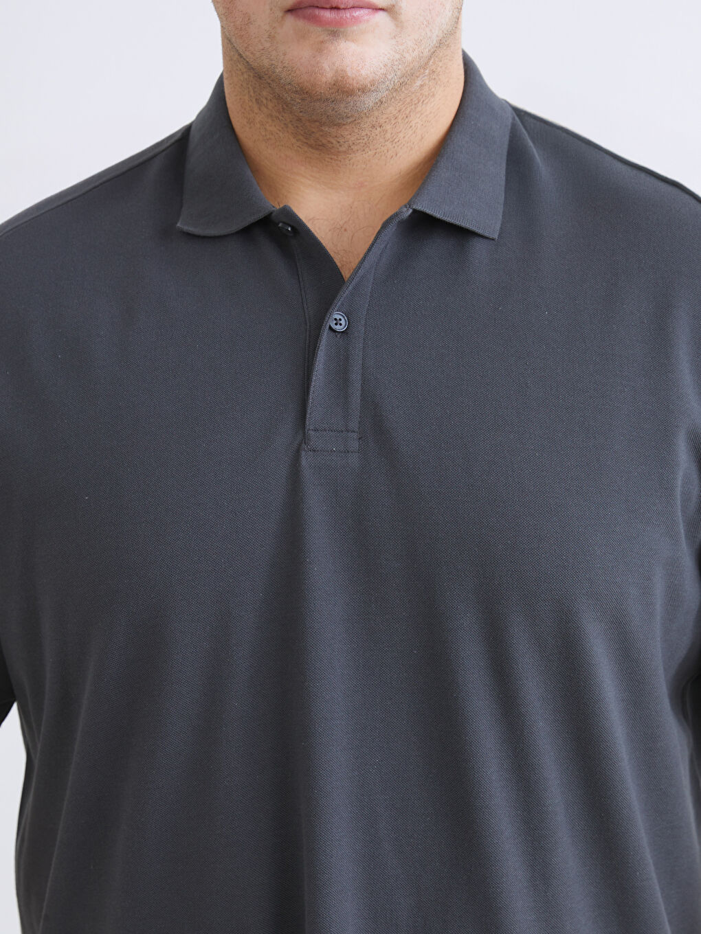 Antrasit Büyük Beden Polo Yaka Pike Erkek Tişört-2