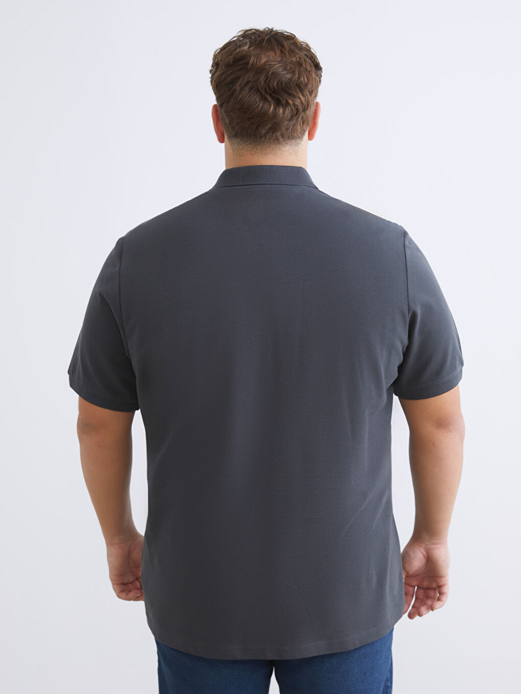 Antrasit Büyük Beden Polo Yaka Pike Erkek Tişört-3