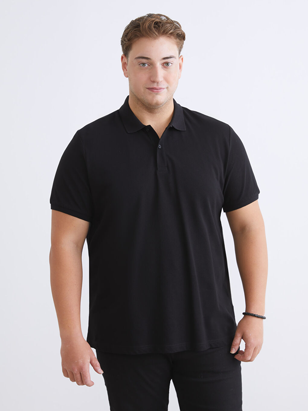 Siyah Büyük Beden Polo Yaka Pike Erkek Tişört-2