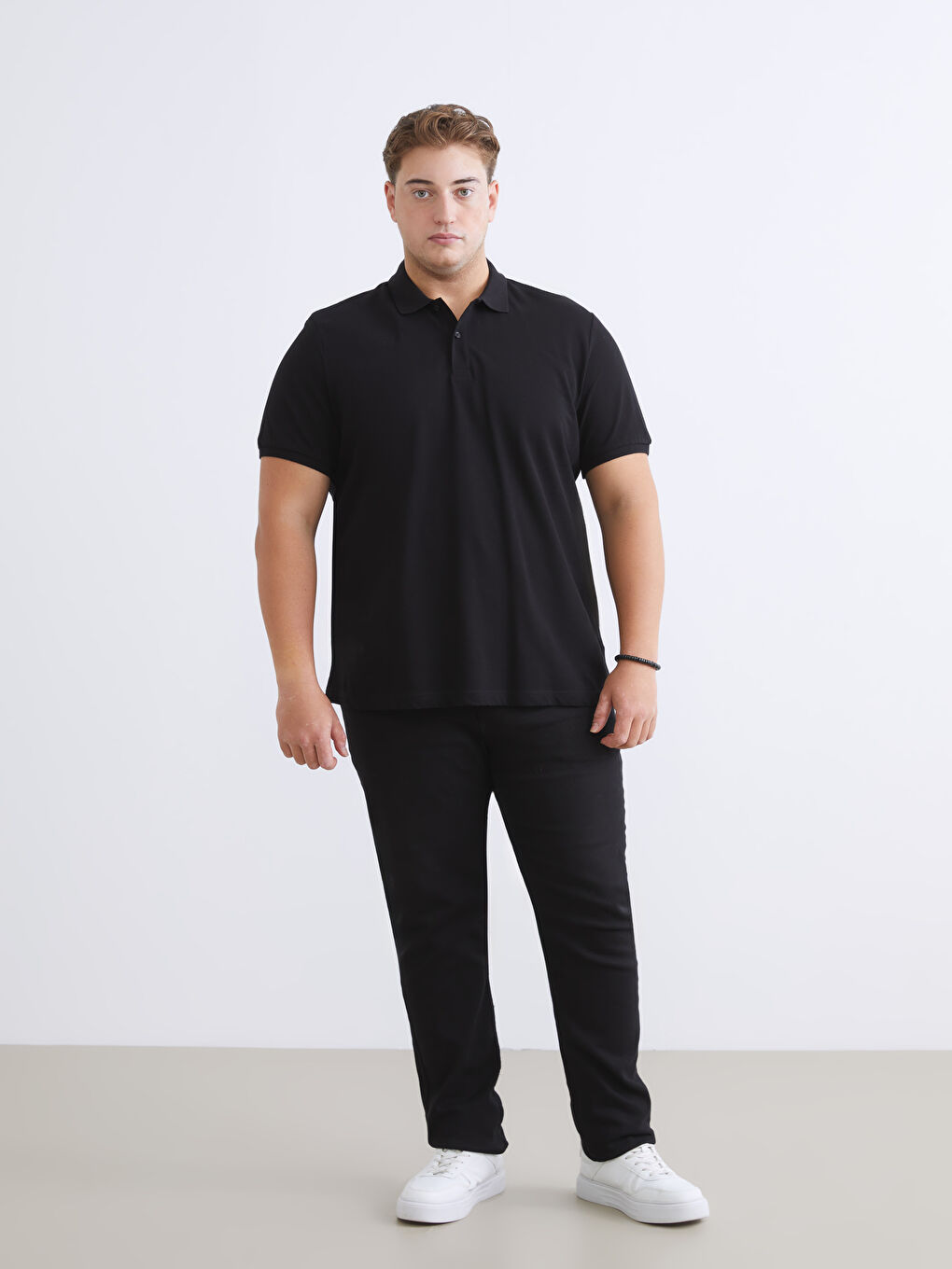 Siyah Büyük Beden Polo Yaka Pike Erkek Tişört-6