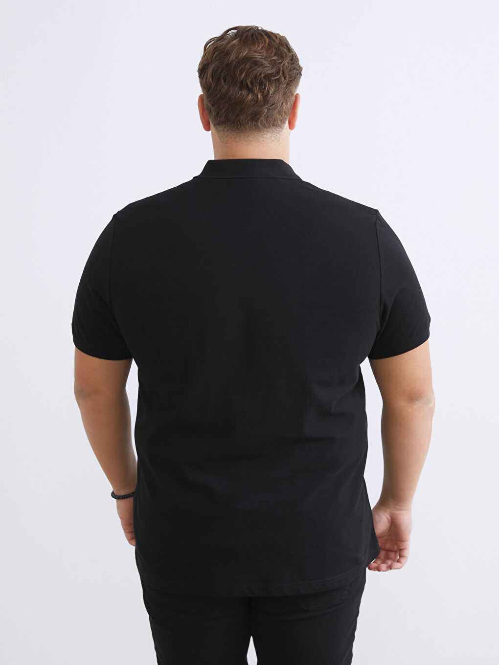 Siyah Büyük Beden Polo Yaka Pike Erkek Tişört-10