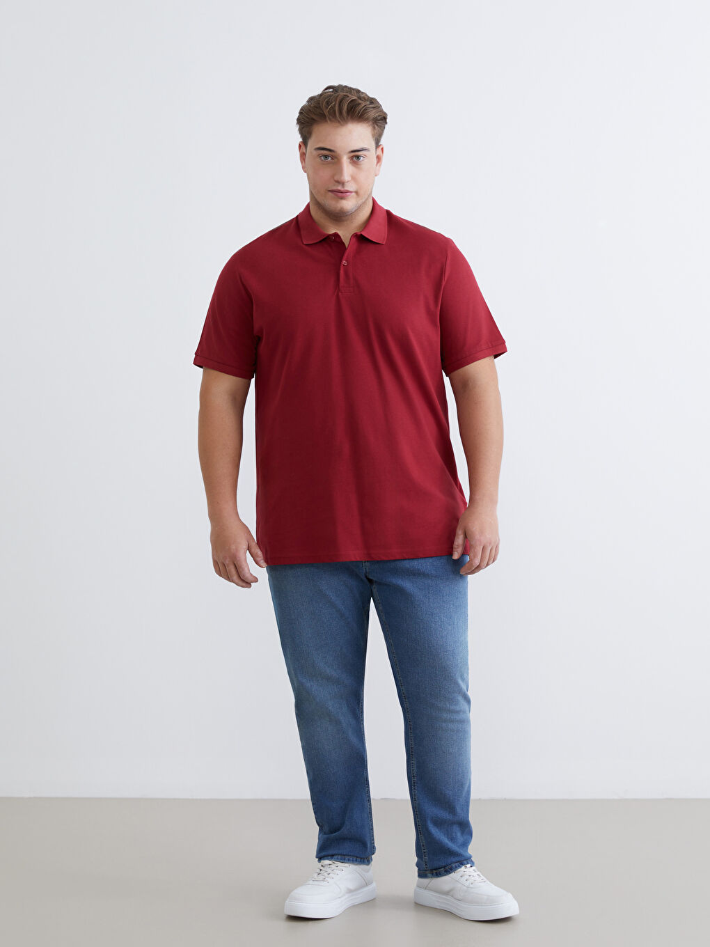 Bordo Büyük Beden Polo Yaka Pike Erkek Tişört-1