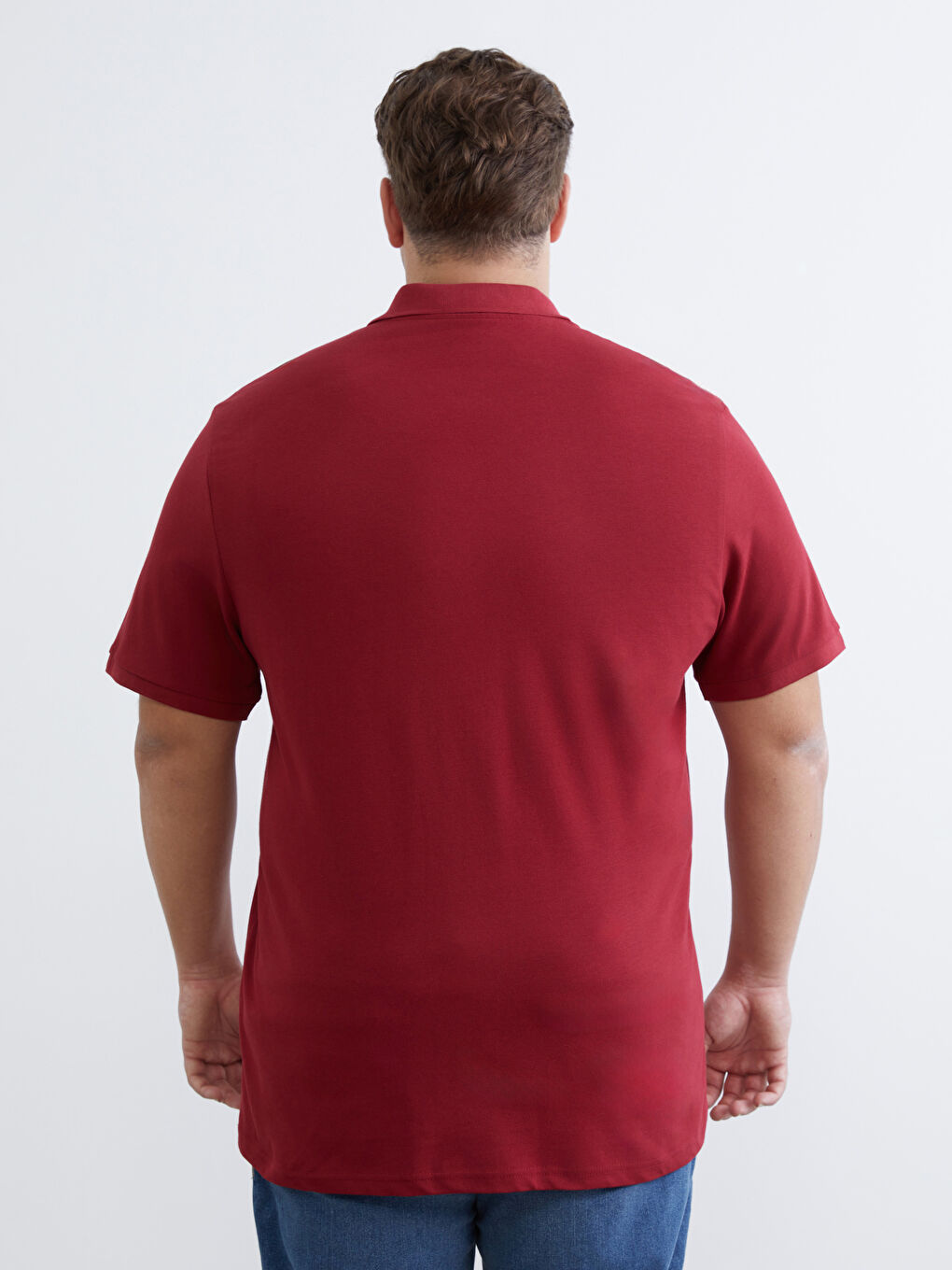 Bordo Büyük Beden Polo Yaka Pike Erkek Tişört-3