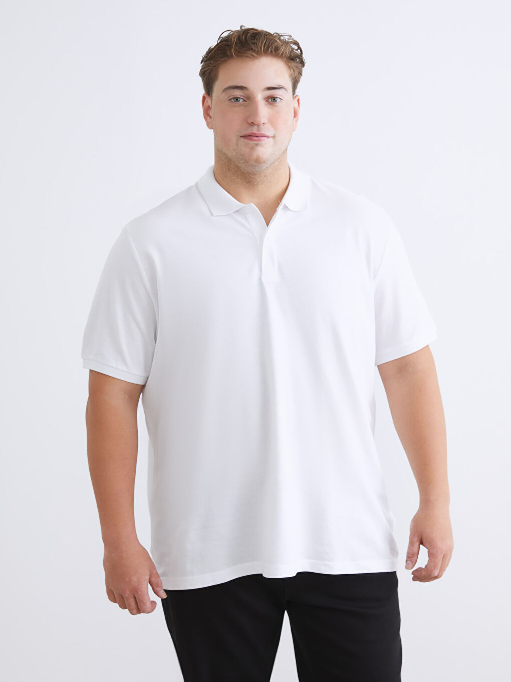 Beyaz Büyük Beden Polo Yaka Pike Erkek Tişört-2