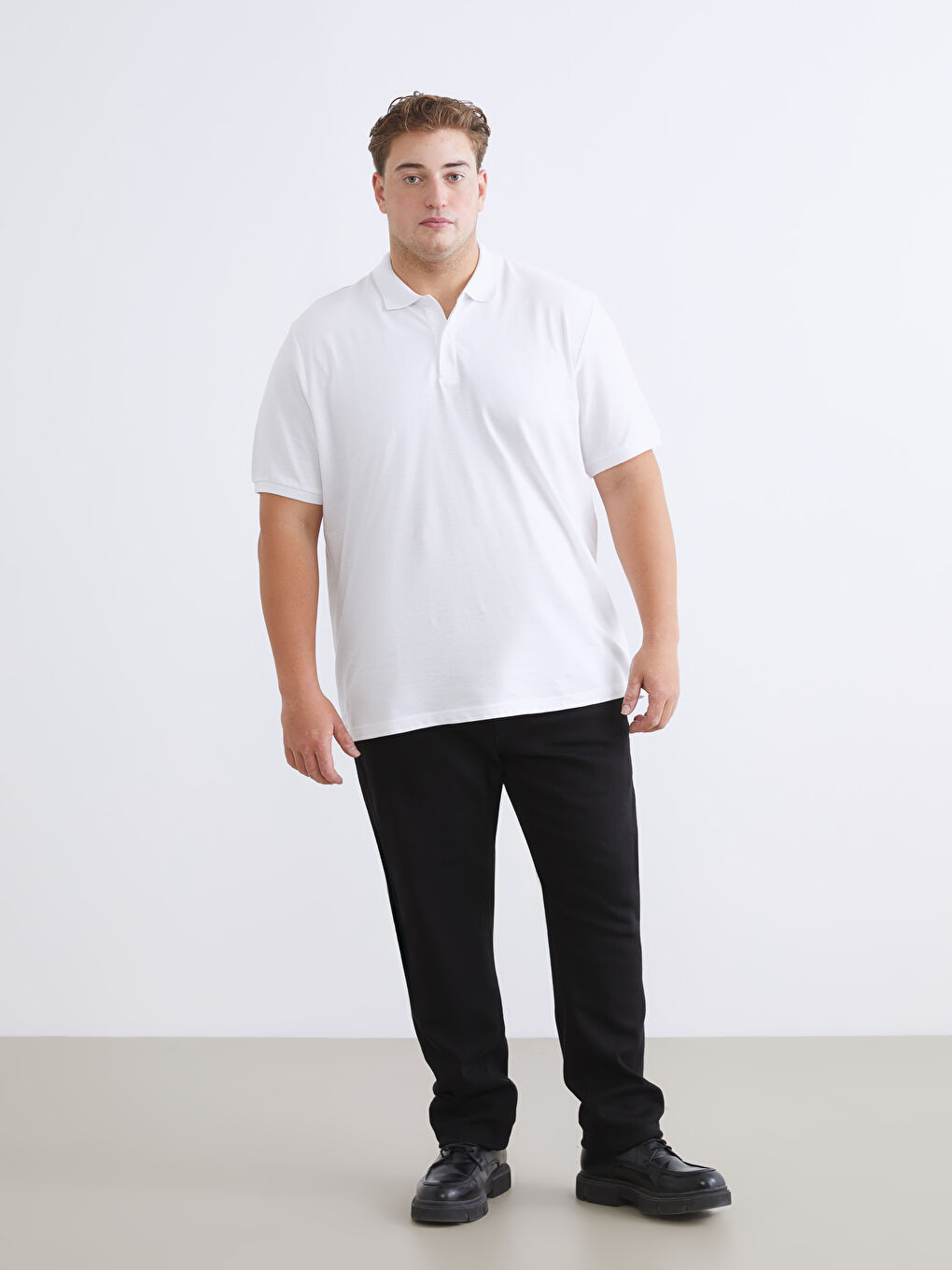 Beyaz Büyük Beden Polo Yaka Pike Erkek Tişört-6