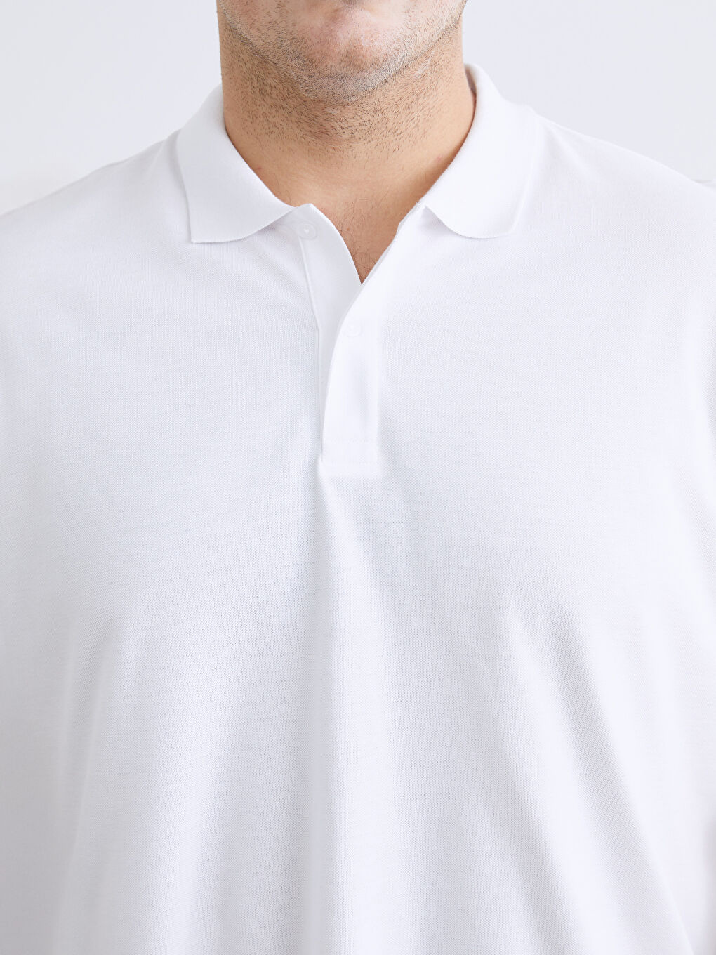 Beyaz Büyük Beden Polo Yaka Pike Erkek Tişört-8