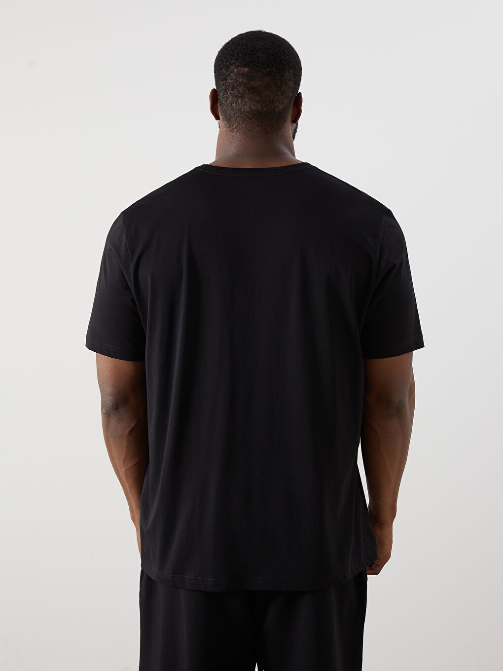 Siyah Büyük Beden V Yaka Penye Erkek Tişört-11