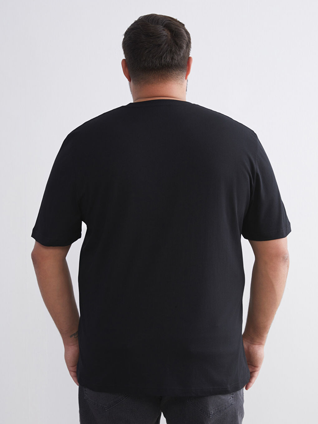 Siyah Büyük Beden V Yaka Penye Erkek Tişört-5