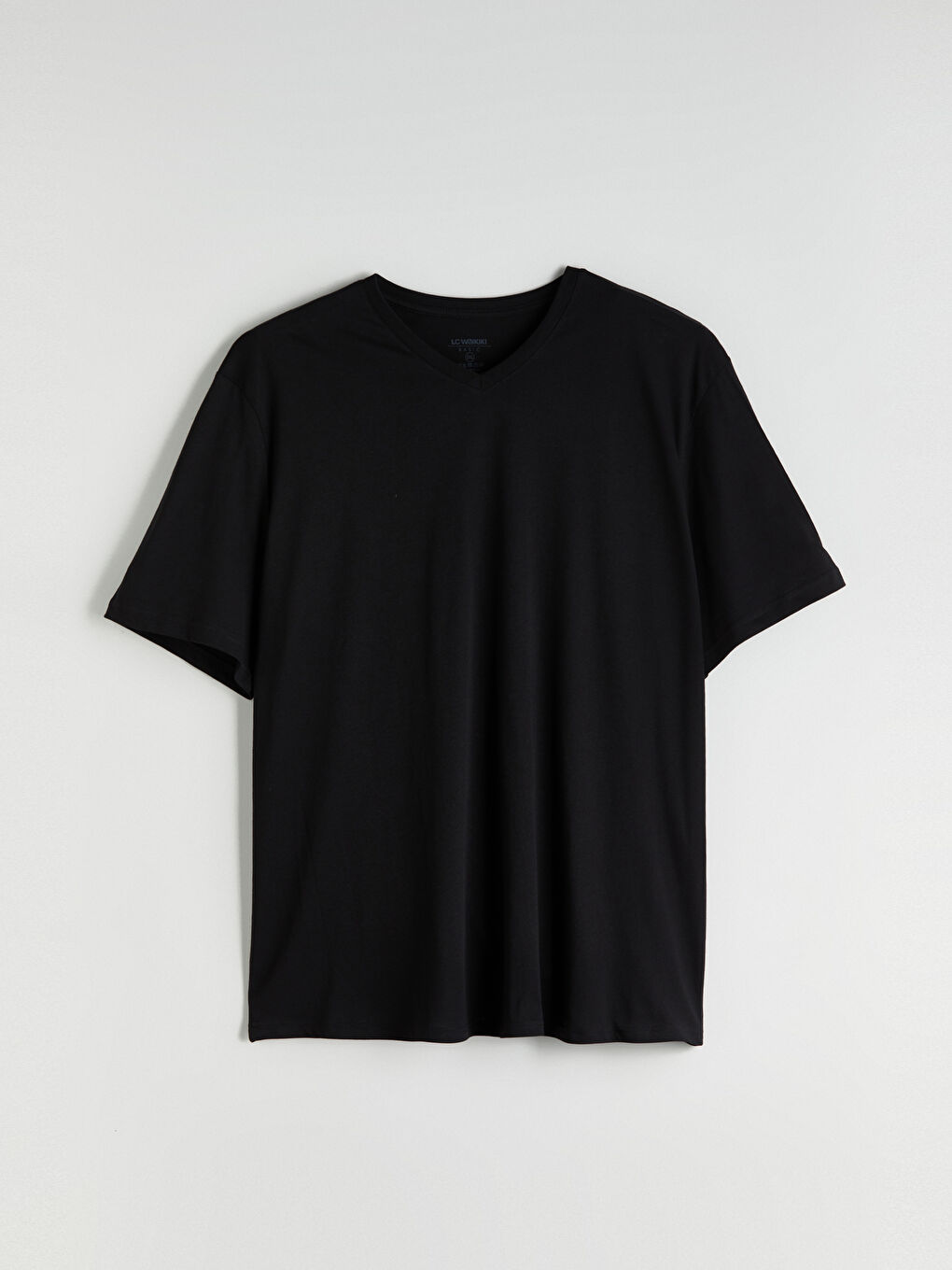 Siyah Büyük Beden V Yaka Penye Erkek Tişört-12