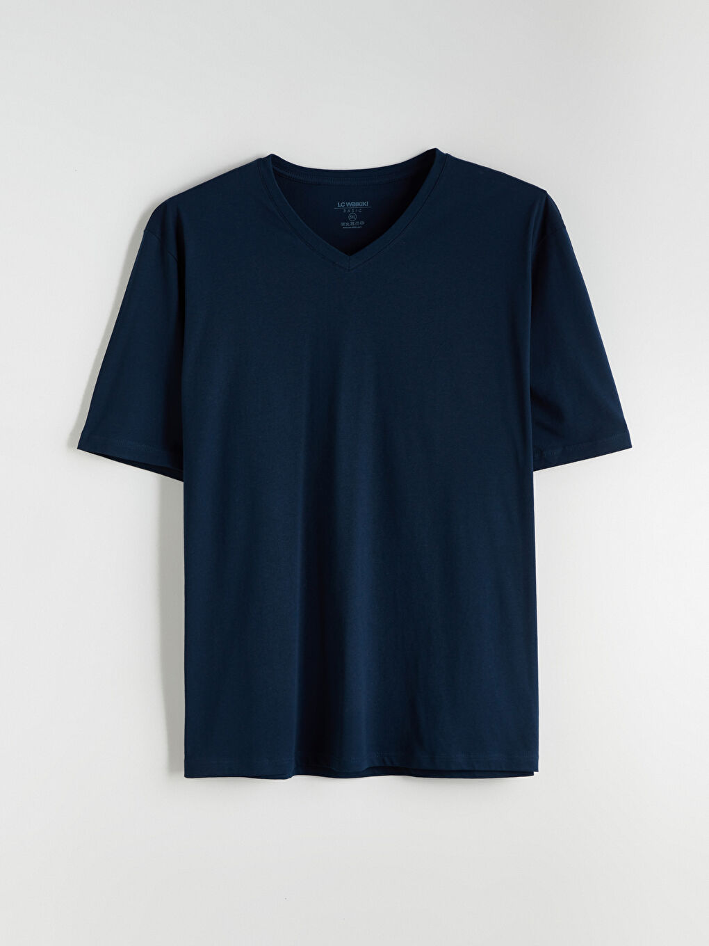 Lacivert Büyük Beden V Yaka Penye Erkek Tişört-12